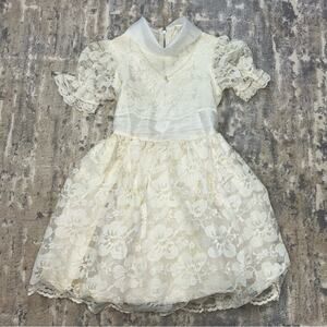 Vintage 70s Lace Tulle Floral Flare Dress Size 7